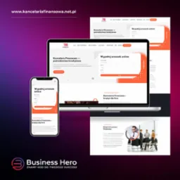 Responsywna strona internetowa kancelarii finansowej wyświetlana na laptopie i smartfonie, prezentująca formularz online do wypełnienia wniosku kredytowego.