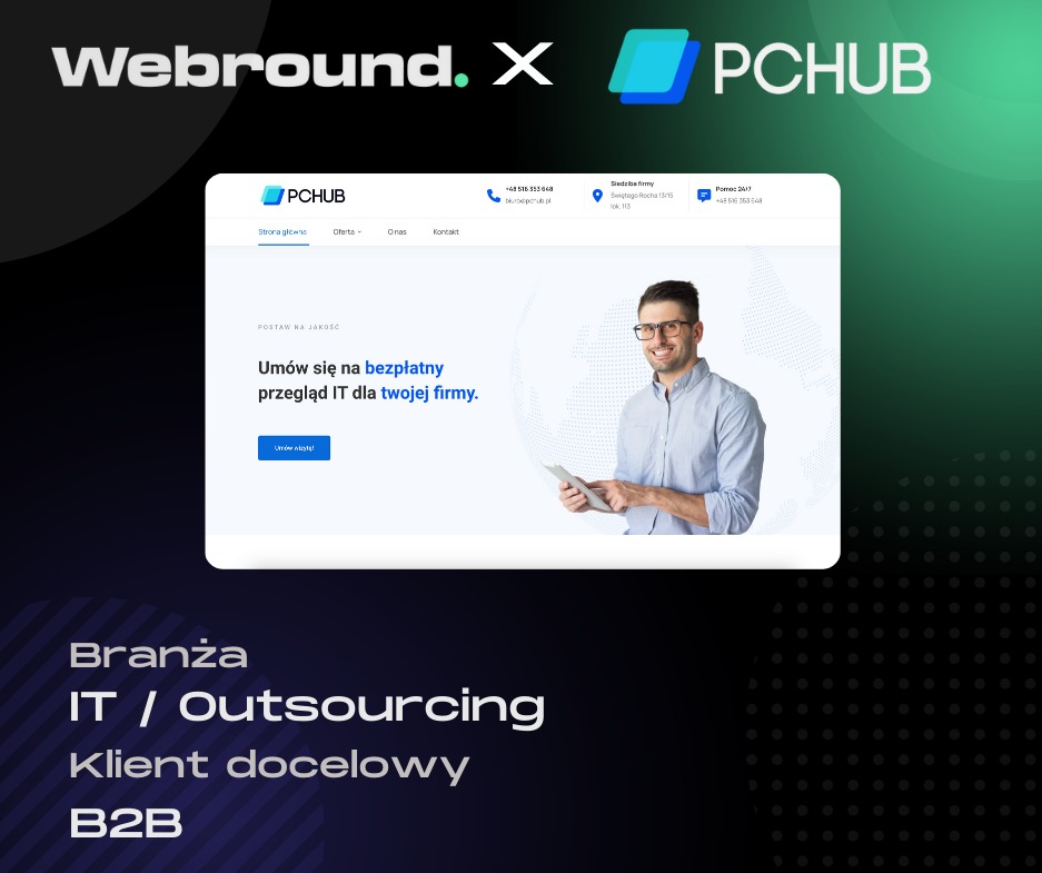 PCHUB — Strona internetowa przedstawiająca ofertę dla klientów oraz informacje o firmie