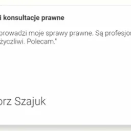 Tekst opinii klienta z Warszawy: 'Goodwill prowadzi moje sprawy prawne. Są profesjonalni, dokładni i życzliwi. Polecam.' - Grzegorz Szajuk, GS Media. Dotyczy wsparcia i konsultacji prawnych.