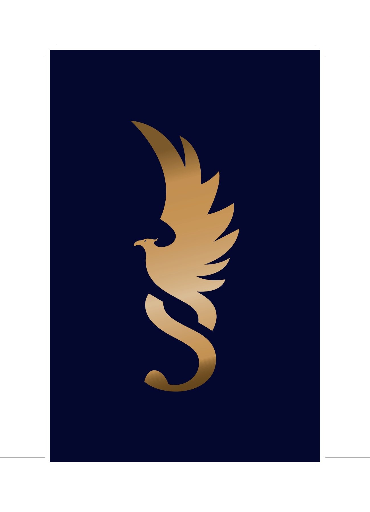 Złoty symbol paragrafu opleciony stylizowanym, złotym orłem na granatowym tle, logo kancelarii prawnej.