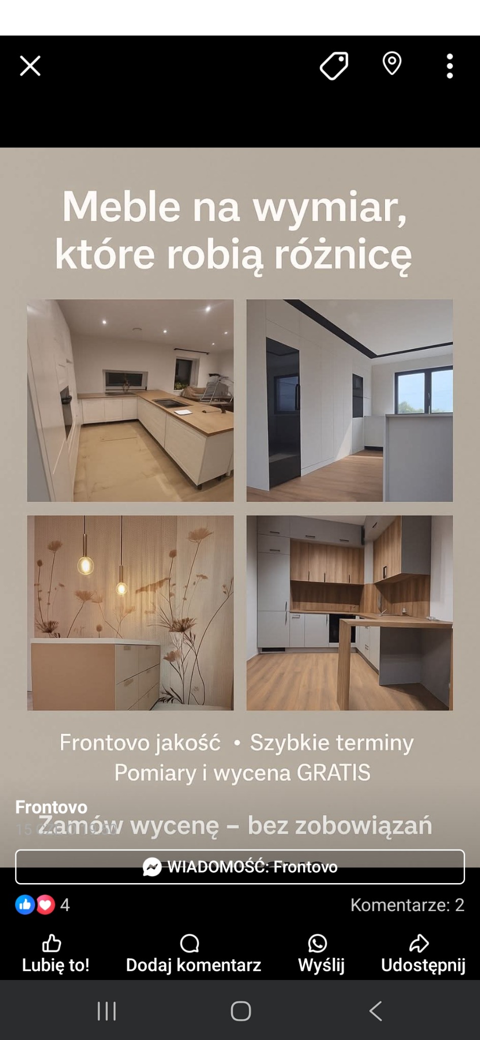 Kompilacja zdjęć: nowoczesne kuchnie i szafy na wymiar w różnych aranżacjach, prezentujące wysoką jakość wykonania i dbałość o detale, z akcentem na funkcjonalność i estetykę.