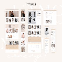 Unlimitech Sp. z o.o. - Prezentacja responsywnego projektu graficznego sklepu internetowego L'Amour Concept na różnych urządzeniach: komputerze, tablecie i smartfonie, z widocznymi kategoriami produktów i detalami oferty.