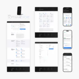 Prezentacja responsywnego sklepu internetowego na różnych urządzeniach: laptop, tablet i smartfon, z widocznymi elementami interfejsu użytkownika, takimi jak lista produktów, koszyk i formularz...