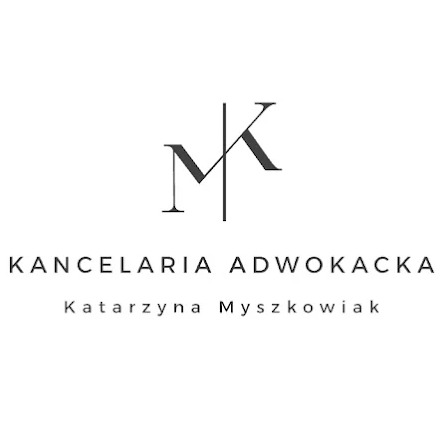 Logo Kancelarii Adwokackiej Katarzyny Myszkowiak z inicjałami MK w minimalistycznym stylu na białym tle.
