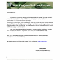 Oficjalny komunikat Biura Księgowego-Kadrowego-Płacowego z Wrocławia, informujący o rozszerzeniu działalności na województwo opolskie, z zaproszeniem do kontaktu i adresem strony internetowej.
