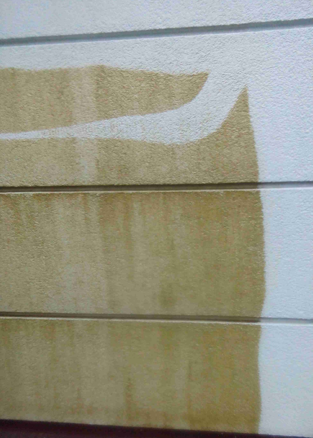 Fragment elewacji budynku z widocznym efektem czyszczenia, gdzie część powierzchni jest wyraźnie jaśniejsza od zabrudzonej.