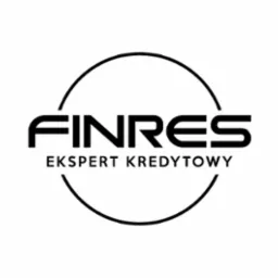 Czarne logo 'FINRES' z dopiskiem 'EKSPERT KREDYTOWY' umieszczone w okręgu na białym tle.