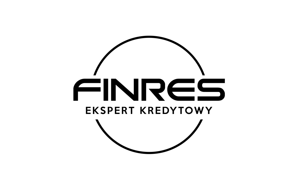 Czarne logo 'FINRES' z dopiskiem 'EKSPERT KREDYTOWY' umieszczone w okręgu na białym tle.