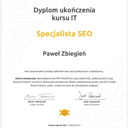 Dyplom ze szkolenia specjalista SEO 