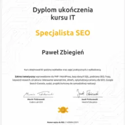 Dyplom ze szkolenia specjalista SEO