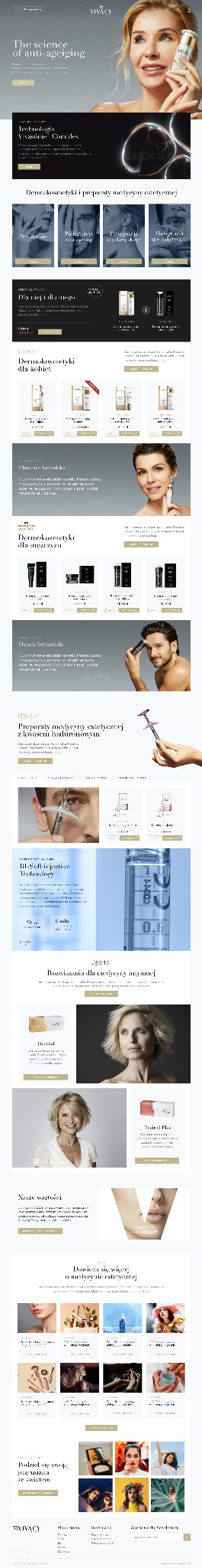 Projekt strony internetowej z elementami graficznymi i tekstowymi prezentującymi dermokosmetyki i preparaty medycyny estetycznej marki Vivacy, z uwzględnieniem technologii anti-ageing, preparatów...