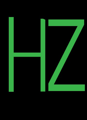Graficzne logo firmy w kolorze zielonym na czarnym tle, przedstawiające litery H i Z.