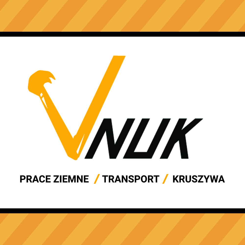 Logo firmy z branży robót ziemnych, transportu i kruszyw, stylizowane na ramię koparki.