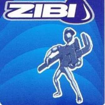 Grafika w odcieniach błękitu z logotypem ZIBI i sylwetką hydraulika niosącego klucz francuski na tle abstrakcyjnych wzorów. Ilustracja reklamowa.