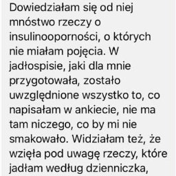 Dietetyk Magdalena Nowicka - Tekstowa rekomendacja konsultacji żywieniowej, opisująca miłą atmosferę, przystępne przekazywanie wiedzy oraz uwzględnienie preferencji w jadłospisie.