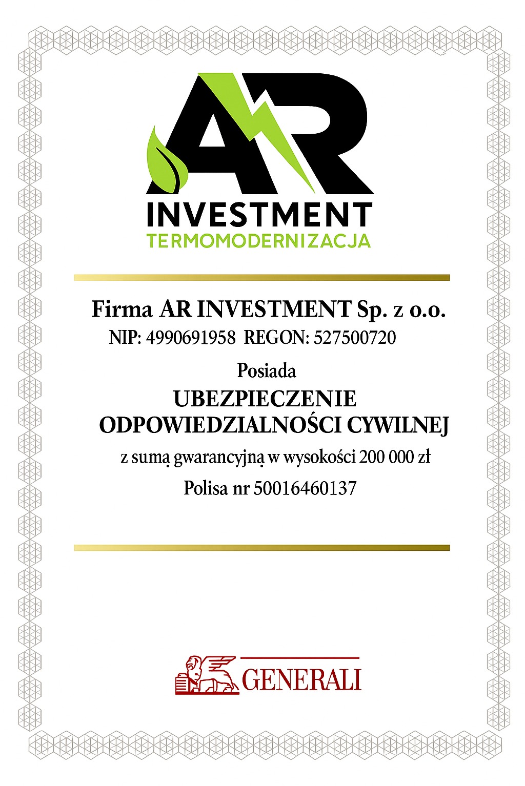 Posiadamy ubezpieczenie odpowiedzialności cywilnej.