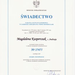 Świadectwo nadania licencji zawodowej w zakresie zarządzania nieruchomościami - Magdalena Kasperczak