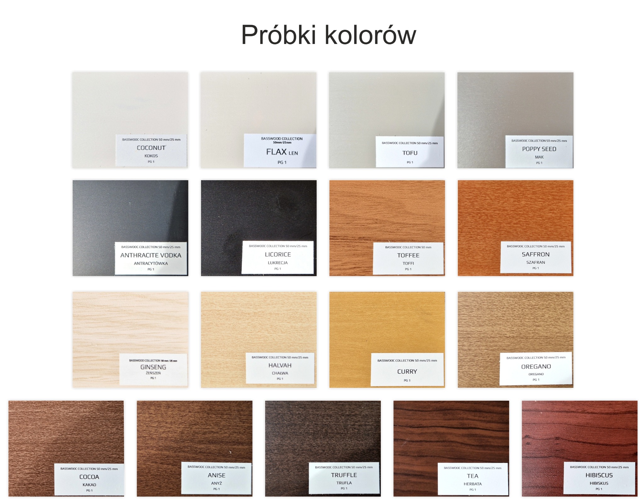 Próbki kolorów żaluzja drewniana