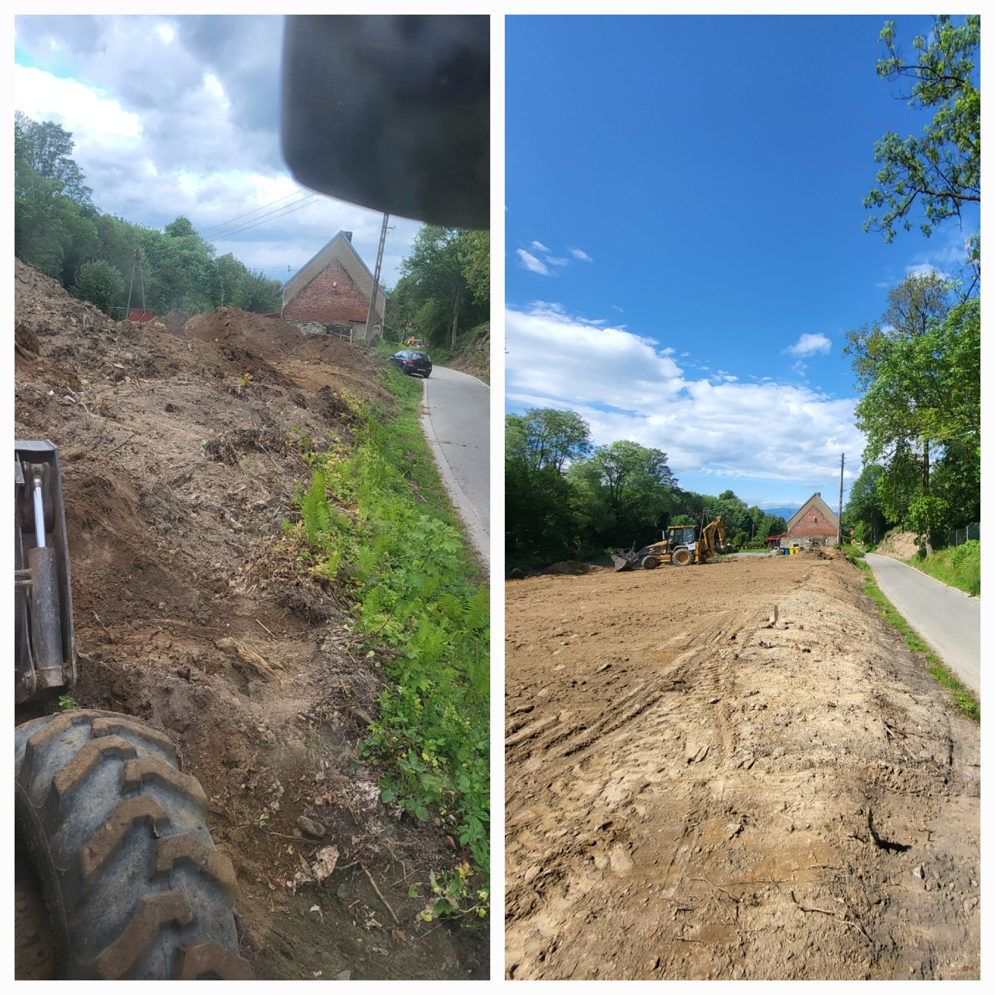 Wyrywanie korzeni, niwelacja terenu, czyszczenie rowu i modelowanie skarp.