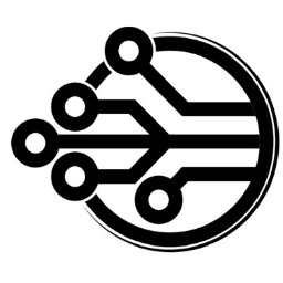 ETI Paweł Sosnowski - Schemat obwodu elektrycznego w okręgu, symbolizujący nowoczesne instalacje w Jarotach. Grafika wektorowa w czerni i bieli, minimalistyczny design.