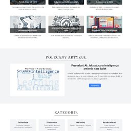 Web Kraft - Fragment strony internetowej bloga o tematyce biznesowej i technologicznej, z widocznymi artykułami o trendach IT, cyberbezpieczeństwie, e-commerce, automatyzacji biznesu i sztucznej inteligencji...