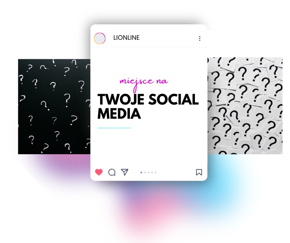 Grafika social mediów z Tomaszowa Mazowieckiego z pytajnikami w tle, sugerująca miejsce na Twoje media społecznościowe, stylizowana na post z Instagrama.