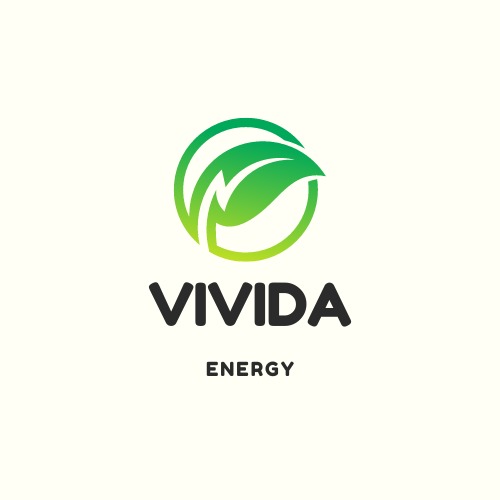 Logo firmy Vivida Energy: stylizowany liść z symbolem błyskawicy w zielonym okręgu, nazwa firmy i dopisek ENERGY.