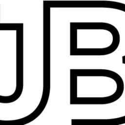 Stylizowane, czarno-białe logo przedstawiające litery 'JB' połączone w unikalny sposób, z grubymi liniami tworzącymi litery.