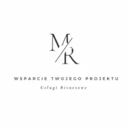 Logo firmy MR z hasłem 'Wsparcie Twojego Projektu. Usługi Biznesowe' w stonowanej kolorystyce.