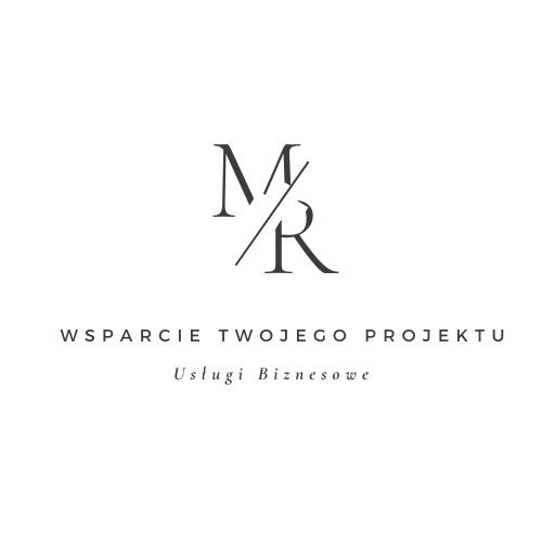 Logo firmy MR z hasłem 'Wsparcie Twojego Projektu. Usługi Biznesowe' w stonowanej kolorystyce.