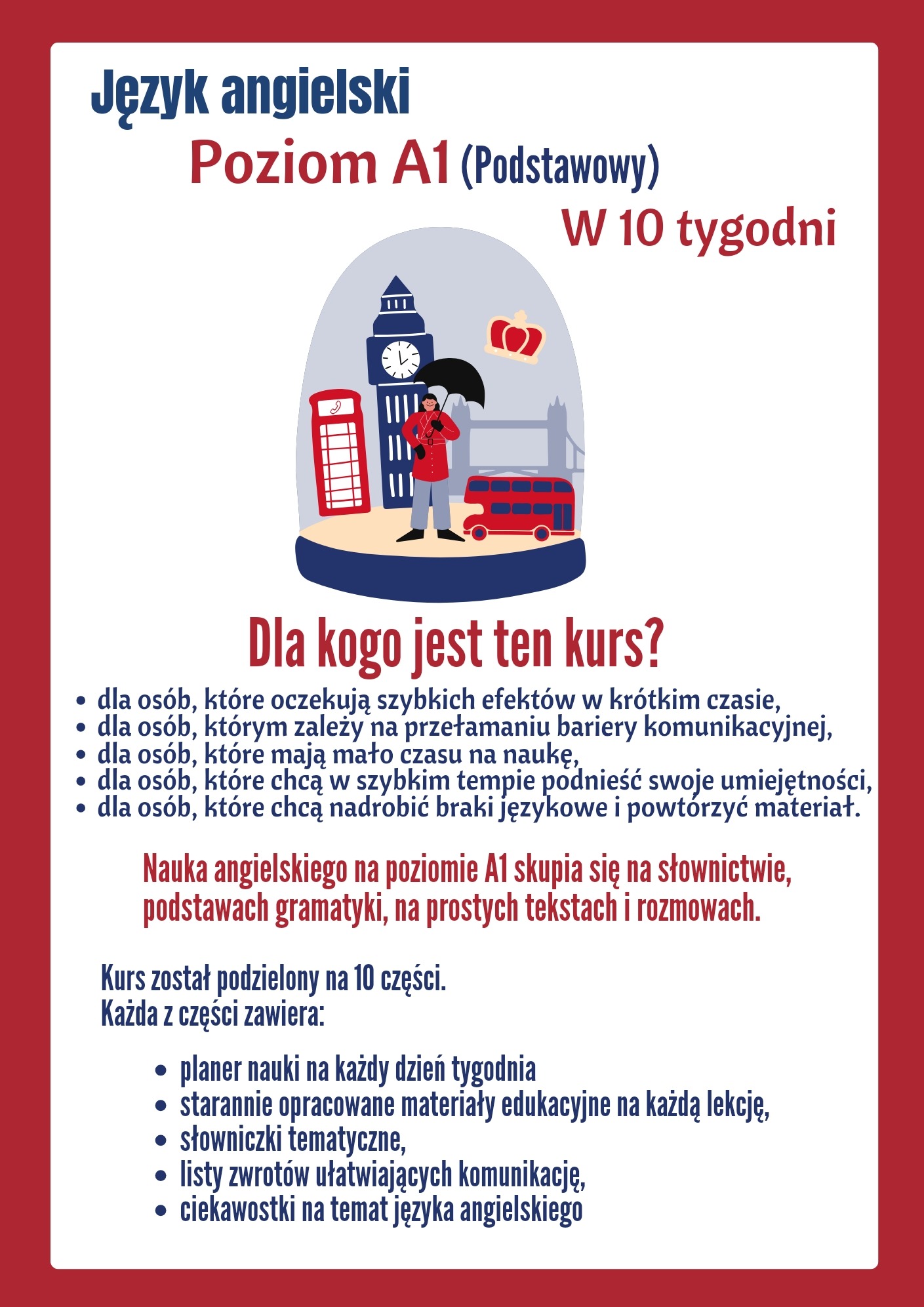 10-tygodniowy kurs języka angielskiego dla osób początkujących.