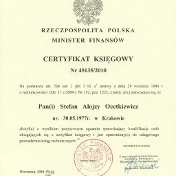 Certyfikat Księgowy nr 45135/2010 - Stefan Ocetkiewicz