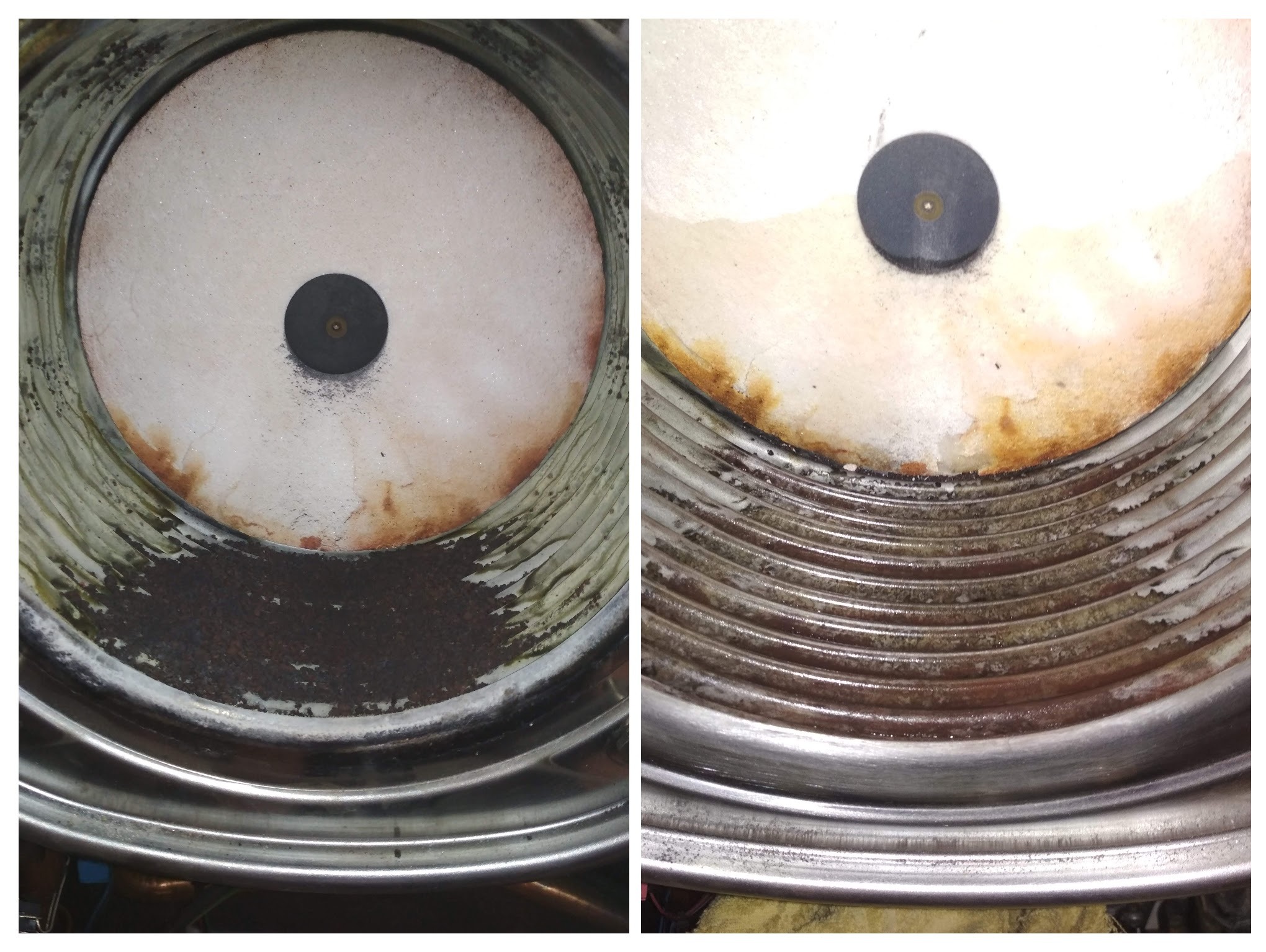 Wymiennik główny - Kocioł gazowy Vaillant przed i po czyszczeniu.