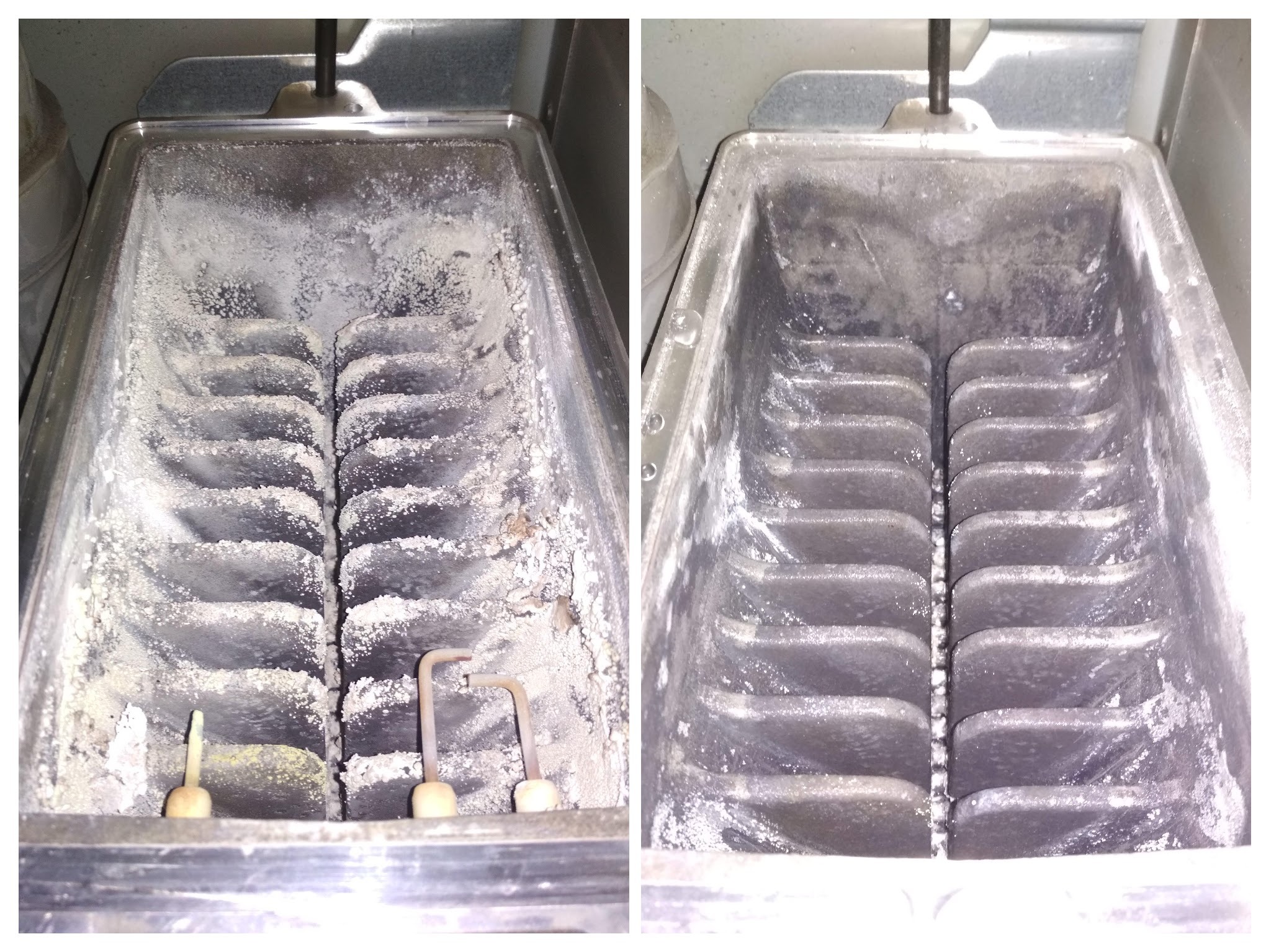 Wymiennik główny - Kocioł gazowy Buderus przed i po czyszczeniu.