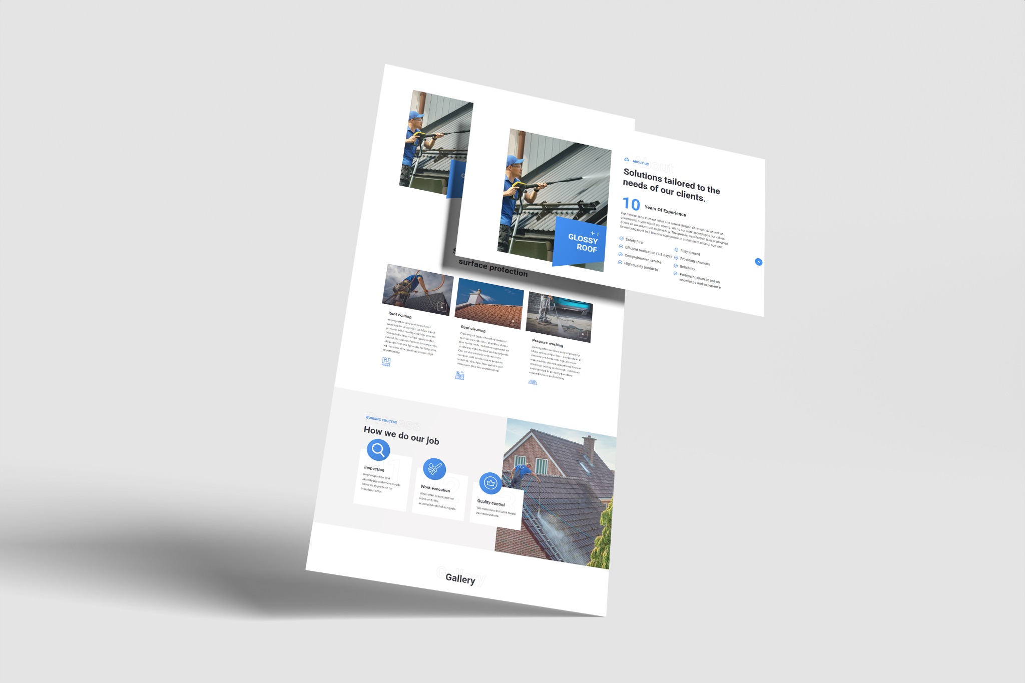 Projekt strony internetowej prezentującej usługi czyszczenia i konserwacji dachów, z przykładami realizacji i opisem procesu pracy.