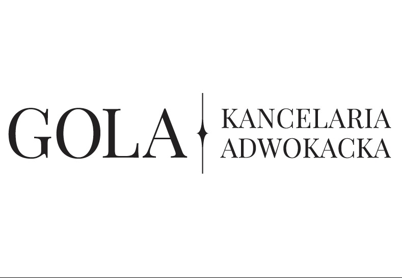 Logo Kancelarii Adwokackiej GOLA w czerni na białym tle, z pionową linią dekoracyjną oddzielającą nazwę firmy od określenia branży.