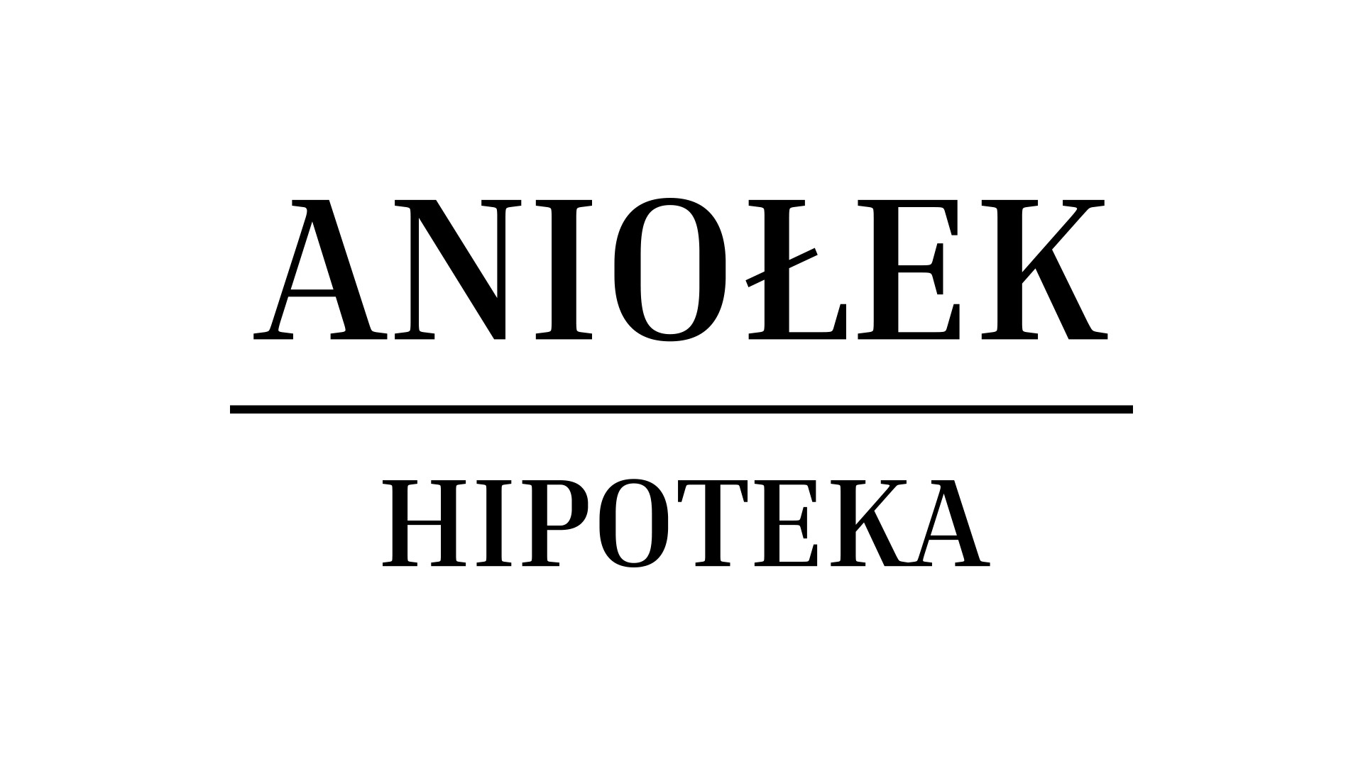 Logo firmy 'Aniołek Hipoteka' z napisem w kolorze czarnym na białym tle, oddzielone poziomą linią.