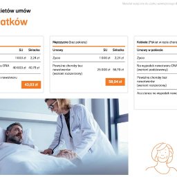 Przykłady pakietów ubezpieczenia dla dorosłych w wieku 50 lat.

Podane kalkulacje są jedynie przykładem, na ostateczną wysokość składki wpływają takie czynniki jak:
stan zdrowia, dokładny wiek, tryb życia, sum ubezpieczenia, okresu trwania umowy głównej