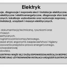 Tekst informacyjny o zawodzie elektryka, zawierający opis zakresu obowiązków, wymaganych umiejętności i zasad bezpieczeństwa.