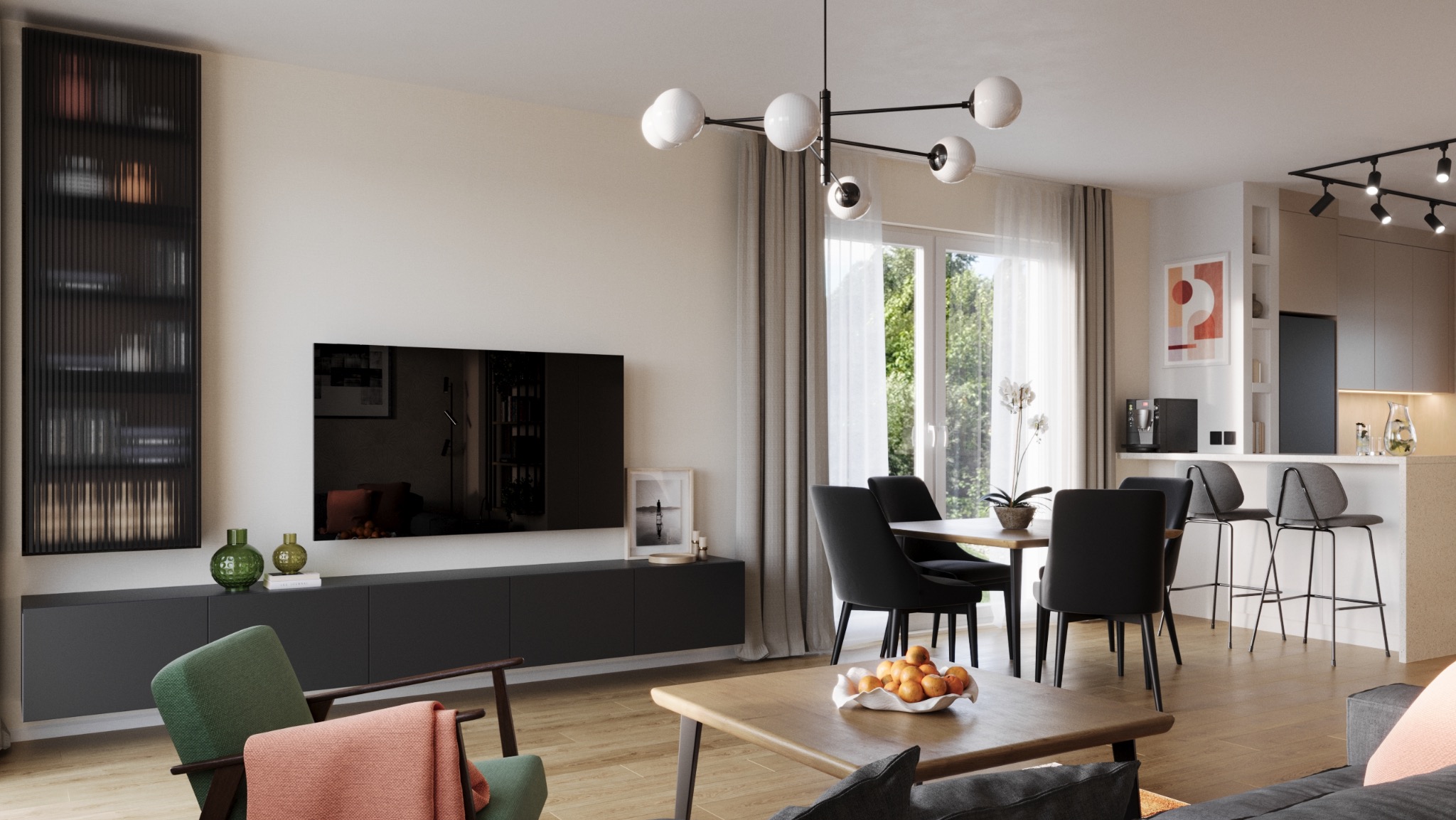 Nowoczesny salon w szeregowcu, Szczecin