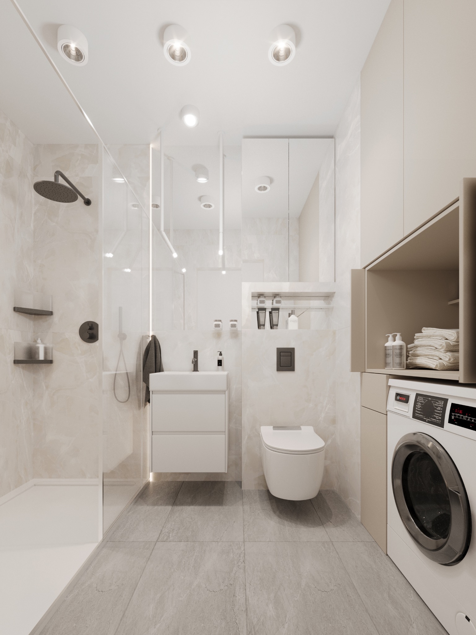 Funkcjonalna niewielka łazienka, Międzywodzie