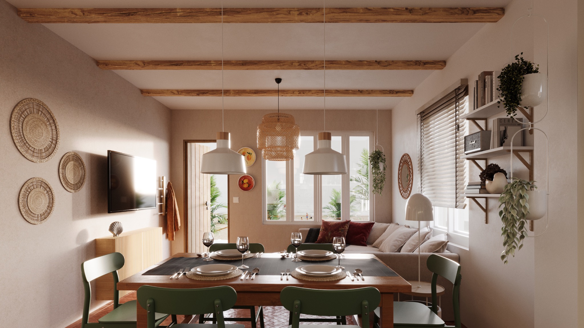 Salon z widokiem na plażę, apartament w pierwszej linii, Hiszpania