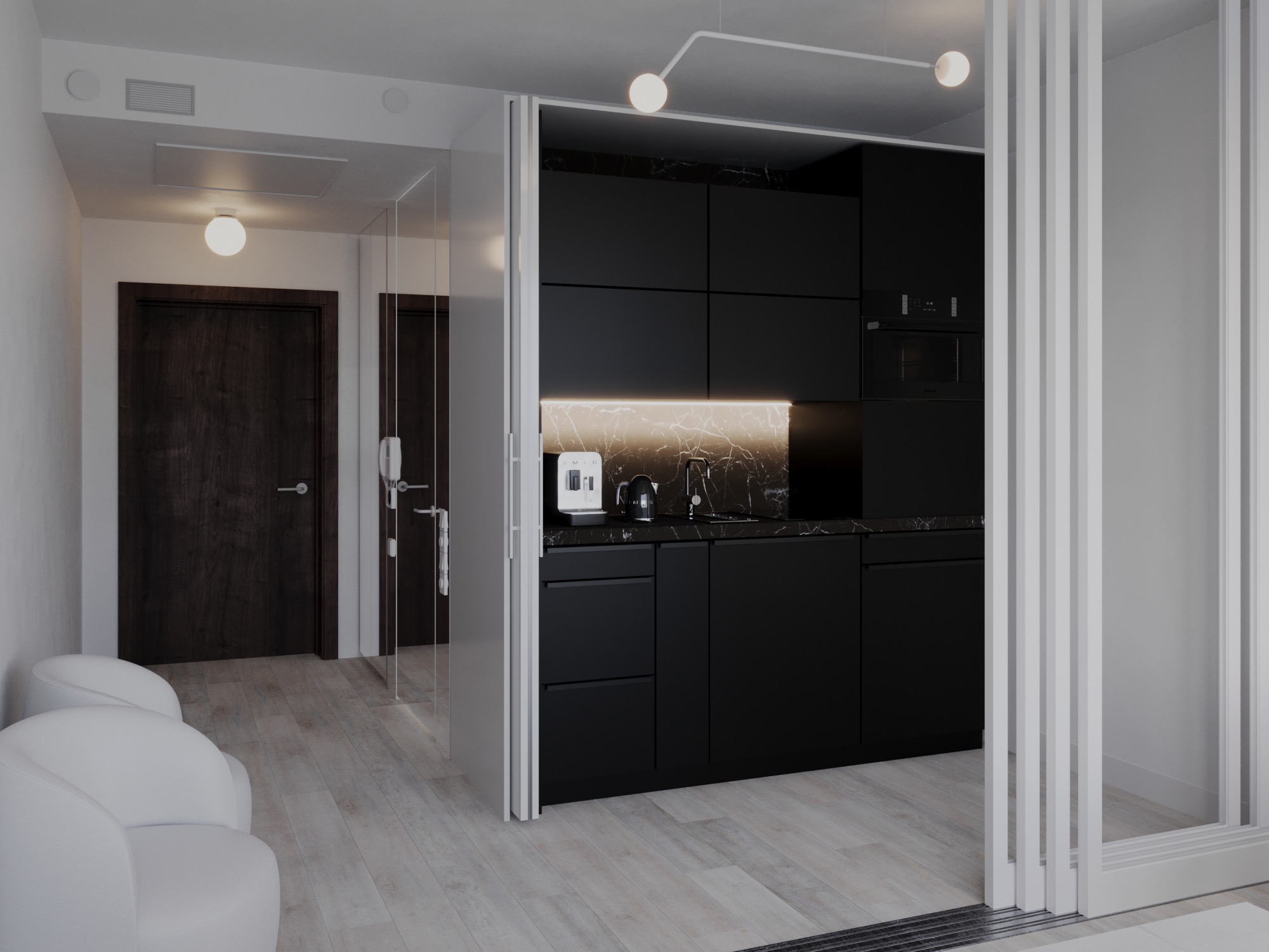 Aneks kuchenny ukryty, gabinet psychoterapeutyczny Hanza Tower. Dla AS Designing.