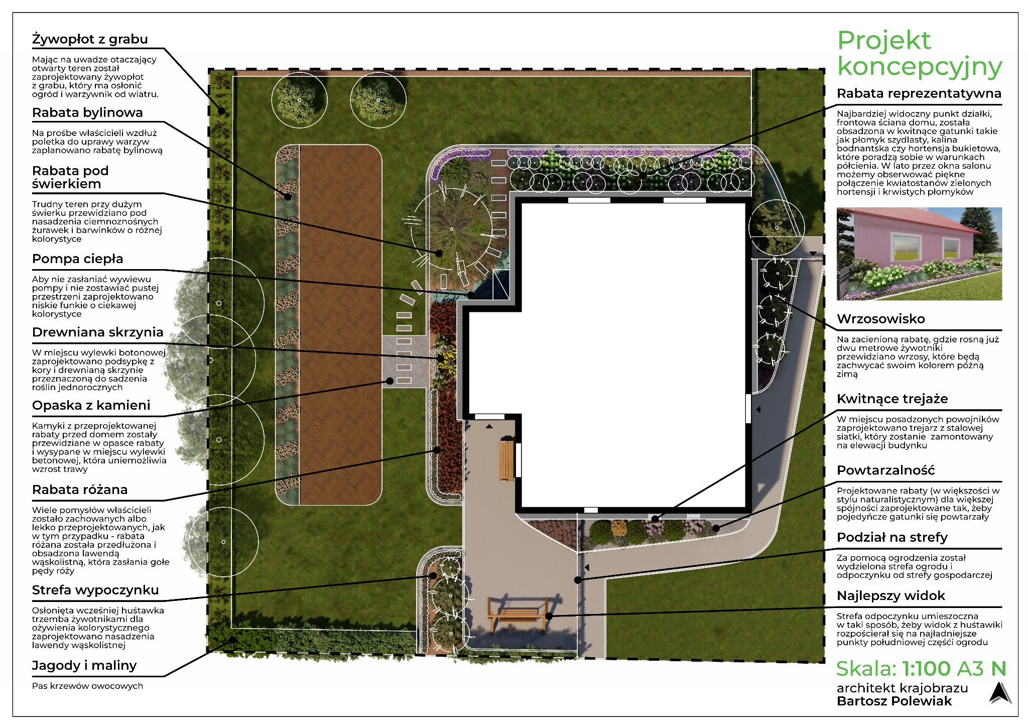 Projekt koncepcyjny ogrodu wiejskiego.
