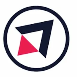 Grafika wektorowa przedstawiająca stylizowaną strzałkę w kolorze granatowym i czerwonym, umieszczoną w okręgu z granatową obwódką na białym tle. Strzałka skierowana w prawy górny róg.