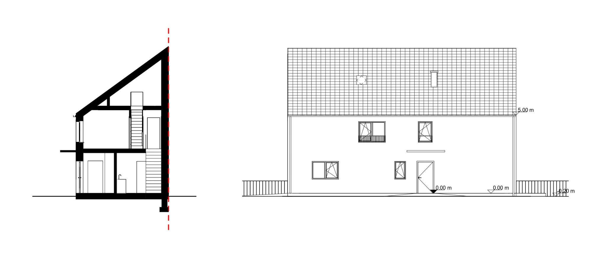 Przekrój i elewacja domu - w budowie