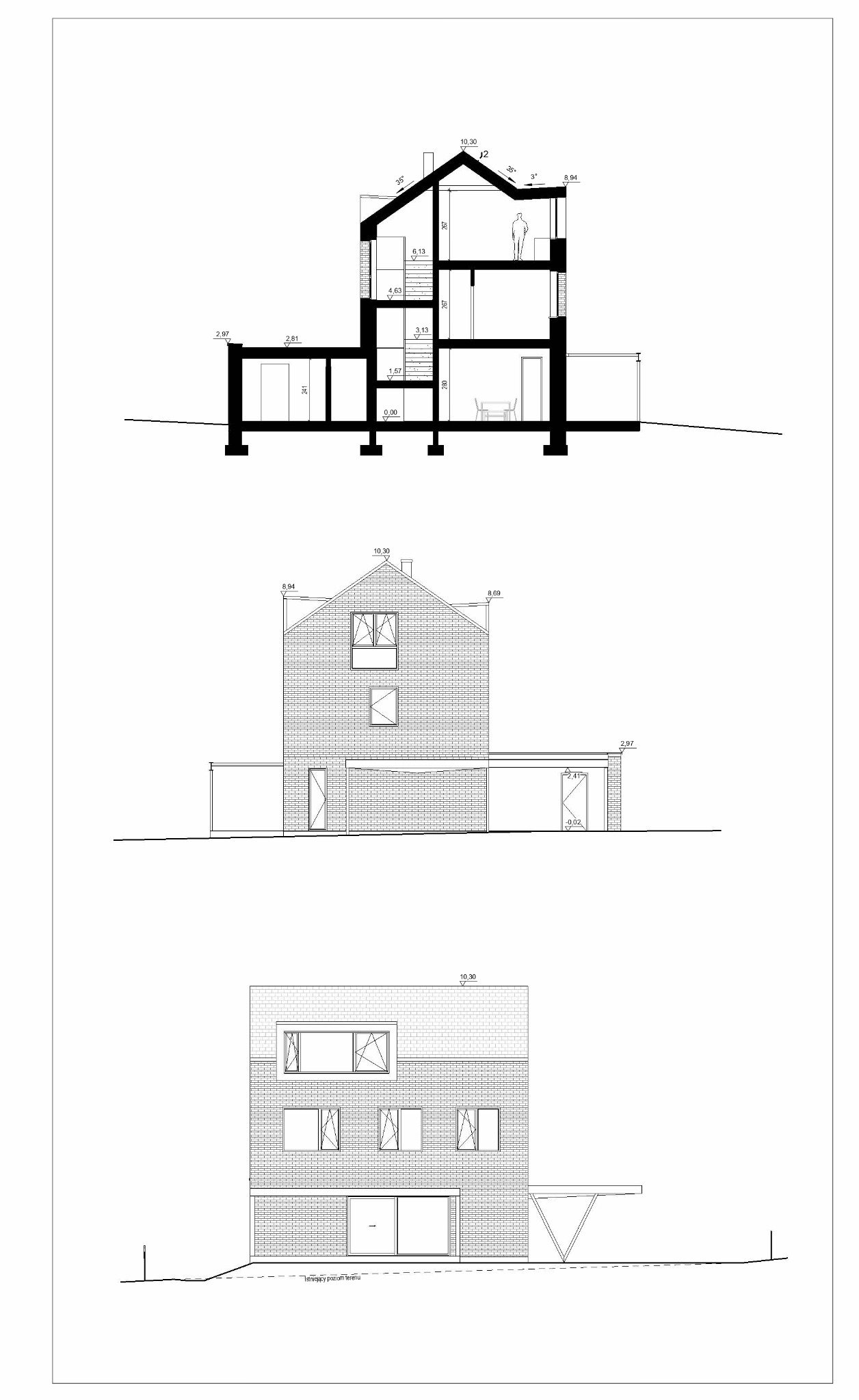 Przekrój i elewacje domu - w budowie