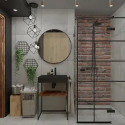 Łazienka w stylu loftowym w domku do wynajęcia