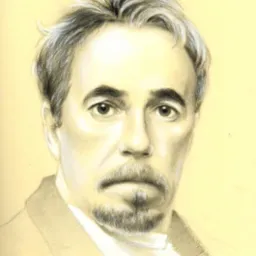 Portret mężczyzny wykonany ołówkiem z widocznymi pociągnięciami kreski, na jasnym tle.