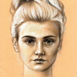 Andrzej Lipka - Portret kobiety z upiętymi włosami, wykonany techniką rysunku ołówkowego na beżowym papierze, z wyraźnymi detalami twarzy i włosów.